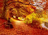 Wooded Canvas Paintings - A Wooded Path In Autumn